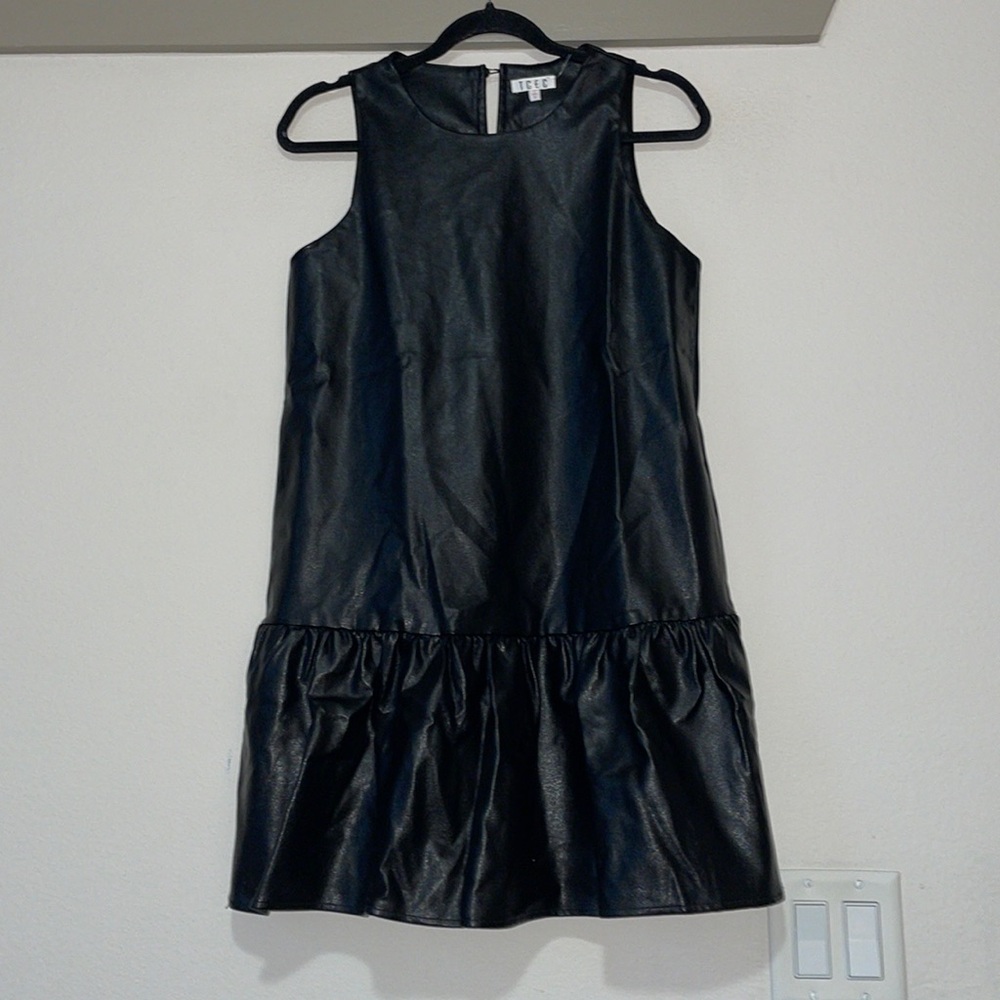 TCEC Black Faux Leather Ruffle Dress SZ S NWOT
